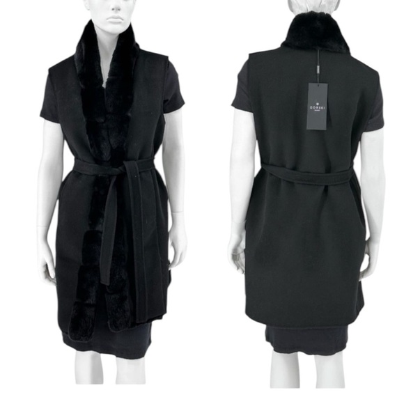 GORSKI Fur Reversible Rex Rabbit Vest with Wool Back and Belt NEW Size Small - Picture 7 of 11